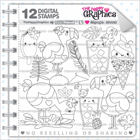 Flamingo Stamp, COMMERCIAL USE, Digi Stamp, Digital Image, Flamingo Digistamp, Flamingo Coloring Page, Flamingo Graphic, Printable Il_570xn