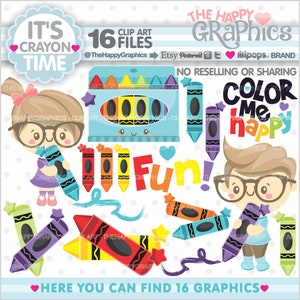 Crayon Clipart, Crayon Graphics, COMMERCIAL USE, Back to School Clipart, Back to School Graphics, Student Clipart, School Supplies, School image 1