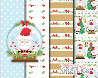 Christmas Digital Paper, Noel Pattern, Christmas Pattern, Printable Paper, Seasonal Paper, Scrapbook Digital Paper, Snow Globe, Snow Globe