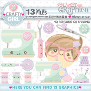 Crafty Girl, Clipart, Girl Graphic, COMMERCIAL USE, Scrapbook Girl Clipart, Scrapbooking Clipart, Sewing Clipart, Craft Supplies, Handmade image 1