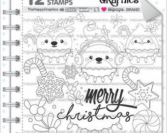 Christmas Stamp, COMMERCIAL USE, Digi Stamp, Digital Image, Christmas Digistamp, Christmas Coloring Page, Christmas Graphic, Animals