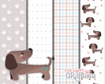 Dog Digital Paper, COMMERCIAL USE, Dog Pattern, Printable Paper, Puppy Pattern, Puppy Paper, Teckel Paper, Wiener Paper, Dachshund Pattern