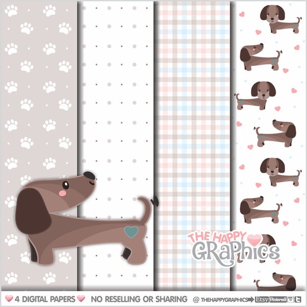 Dog Digital Paper, COMMERCIAL USE, Dog Pattern, Printable Paper, Puppy Pattern, Puppy Paper, Teckel Paper, Wiener Paper, Dachshund Pattern