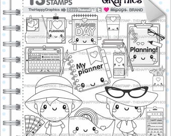 Planner Girl Stamps, Commercial Use, Digi Stamp, Digital Image, Planning Digistamp, Coloring Page, Planner Girl Cliparts