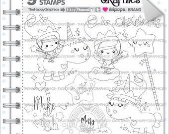 Christmas Stamp, COMMERCIAL USE, Digi Stamp, Christmas Digistamp, Unicorn Stamp, Winter Digital Stamp, Winter Digistamp, Christmas Unicorn