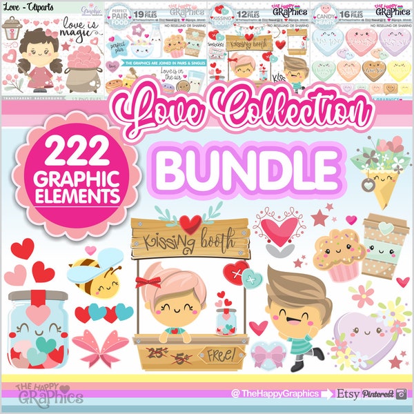 Love Bundle, Love Clipart, Love Graphics, Valentines Day, Clipart, Kissing Booth, Kiss Clipart, Kisses, Heart, Cute, Love Images, Cute Love