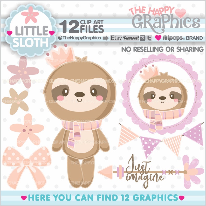 Sloth Clipart, Sloth Graphics, Animal Clipart, COMMERCIAL USE, Animal Graphics, Nursery Art, Baby Clipart, Baby Shower Clipart, Baby Born image 1