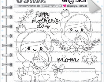 Mom Digistamp, Mom Digital Stamp, Digi Stamp, Mother Stamp, Baby Digistamp, Mother Digistamps, Outline Graphic, Outline Clipart, Black White