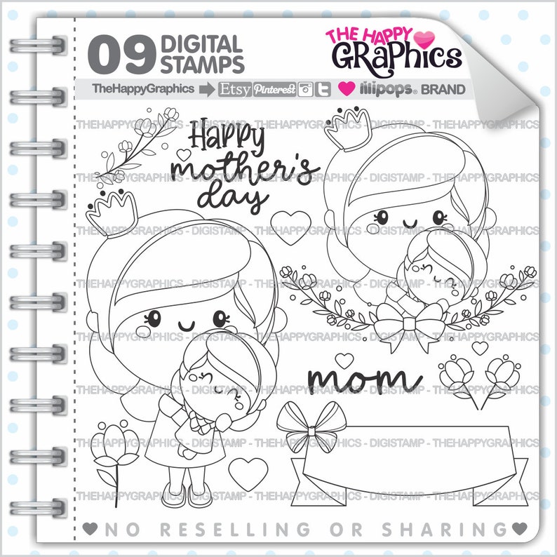 Mom Digistamp, Mom Digital Stamp, Digi Stamp, Mother Stamp, Baby Digistamp, Mother Digistamps, Outline Graphic, Outline Clipart, Black White image 1