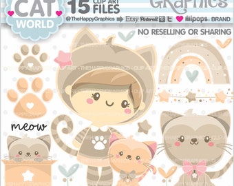 Cat Clipart, Cat Graphics, Kitty Clipart, Animal Clipart, Girl and Cat, Pet Clipart, Printable, Digital, Kitten Cats clipart, Png Graphics