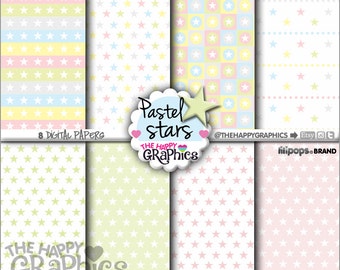 Star Digital Paper, COMMERCIAL USE, Star Pattern, Printable Paper, Star Paper, Star Party, Star Celebration, Paper Pack, Pastel