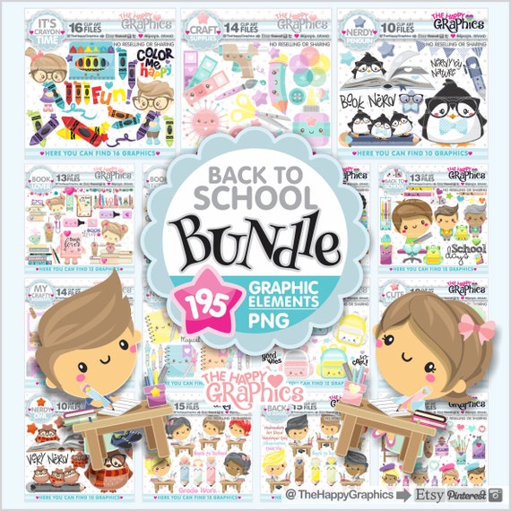 Back to School, Bundle, School Clipart, Digital Bundle, Students Bundle, Digital, Printable, Education Clipart, Educational Bundle, Cute Il_570xn