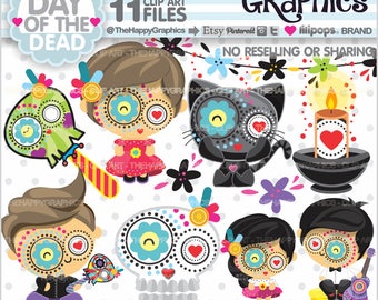 Dia de los Muertos Clipart, jour des morts graphiques, utilisation commerciale, Sugar Skull Cliparts, Dia de los Muertos Party, Halloween Cliparts