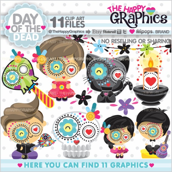 Dia de los Muertos Clipart, Day of the Dead Graphics, COMMERCIAL USE, Sugar Skull Cliparts, Dia de los Muertos Party, Halloween Il_570xn