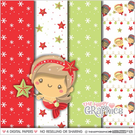Christmas Digital Paper, COMMERCIAL USE, Christmas Pattern, Printable Paper, Winter Pattern, Winter Digital Paper, Mermaid Paper, Pattern Il_570xn