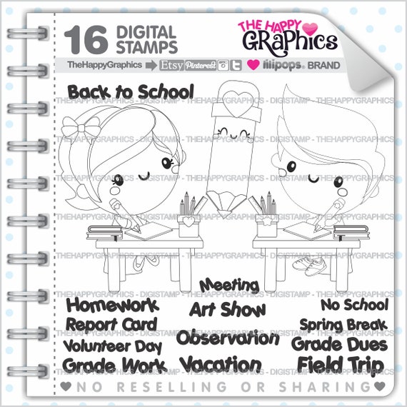School Stamp, Commercial Use, Digi Stamp, Digital Image, School Digistamp, Student Digital Stamp, Cute Digistamp, Back to School Il_570xn