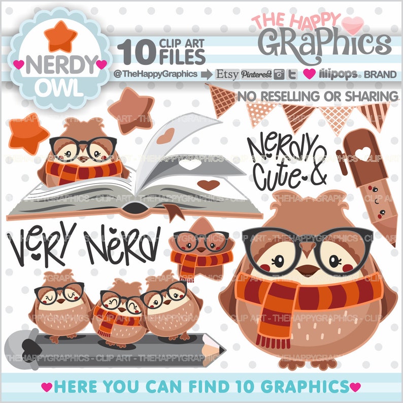 Owl Clipart, Owl Graphics, COMMERCIAL USE, Nerd Clipart, Nerdy Clipart, School Clipart, Animal Clipart, Back to School, Nerdy Images, Nerd image 1