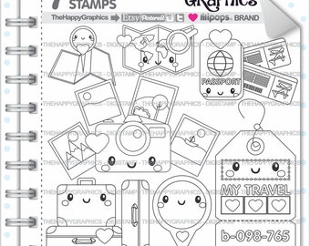 Travel Stamp, COMMERCIAL USE, Digi Stamp, Travel Digistamp, Travel Digital Stamp, Kawaii Stamps, Traveling Stamps, Tourism Stamps, Traveler