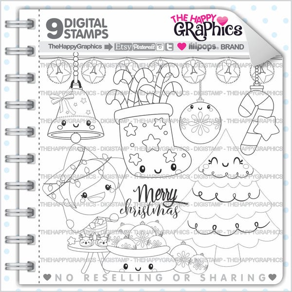 Christmas Stamp, COMMERCIAL USE, Digi Stamp, Digital Image, Christmas Digistamp, Coloring Page, Christmas Graphic, Christmas Tree, Art Line