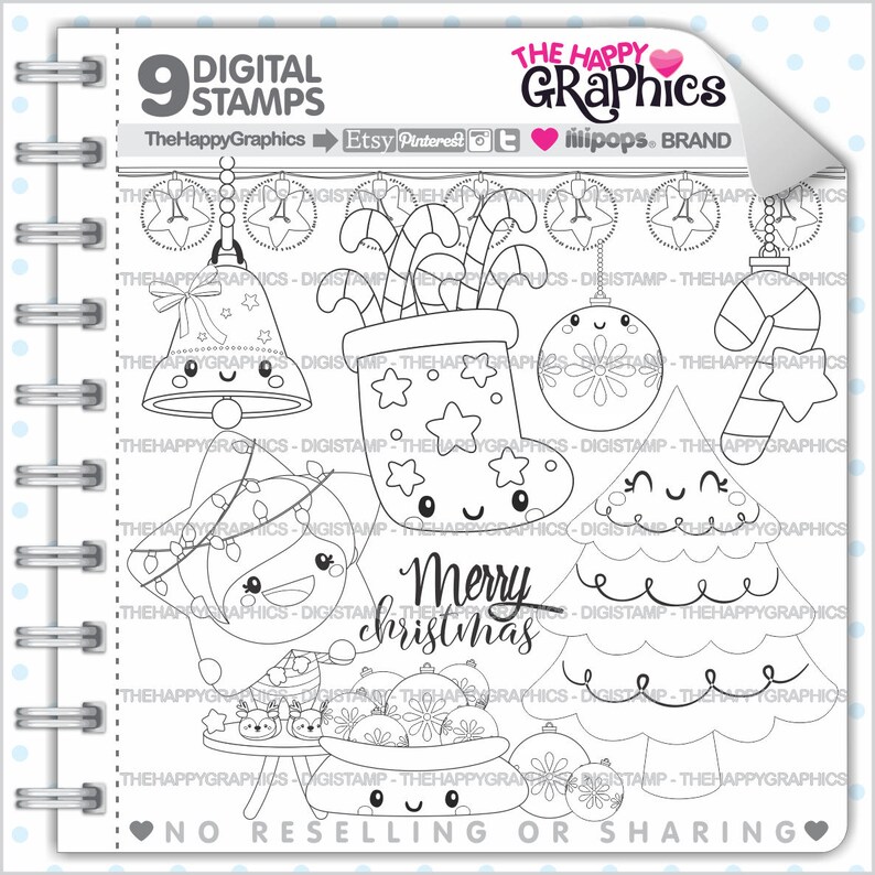 Christmas Stamp, COMMERCIAL USE, Digi Stamp, Digital Image, Christmas Digistamp, Coloring Page, Christmas Graphic, Christmas Tree, Art Line image 1