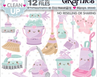 Clean Up Clipart, Clean Up Graphics, COMMERCIAL USE, Chore Clipart, Planner Accessories, Housekeeping Clipart, Organizing, Clean Clipart