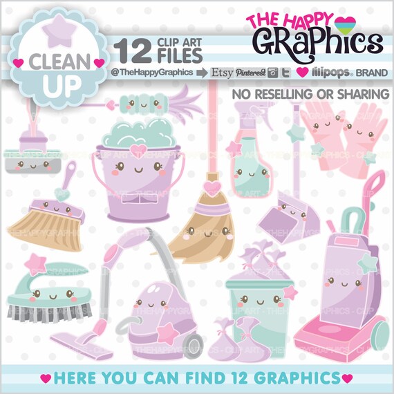 Clean Up Clipart, Clean Up Graphics, COMMERCIAL USE, Chore Clipart, Planner Accessories, Housekeeping Clipart, Organizing, Clean Clipart Il_570xn