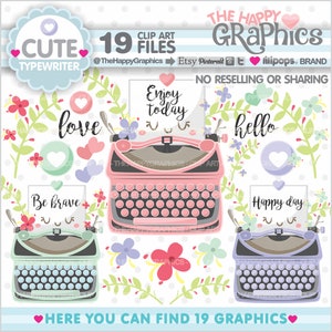 Typewriter Clipart, Typewriter Graphic, COMMERCIAL USE, Spring Clipart, Vintage Clipart, Retro Clipart, Cute Clipart, Educational Clipart image 1