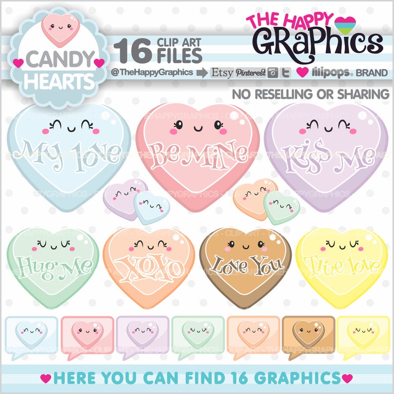 Candy Heart Clipart, Candy Heart Graphic, COMMERCIAL USE, Valentines Day Clipart, Valentines Day Graphic, Conversation Heart, Love Clip Art image 1