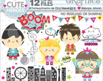 Superhero Clipart, Hero Clipart, COMMERCIAL USE, Cute Clipart, Planner Accessories, Superhero Party, Superhero Graphics, Hero Party, Cute