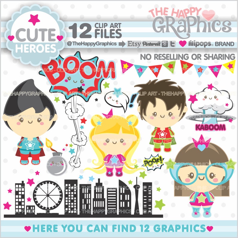 Superhero Clipart, Hero Clipart, COMMERCIAL USE, Cute Clipart, Planner Accessories, Superhero Party, Superhero Graphics, Hero Party, Cute image 1