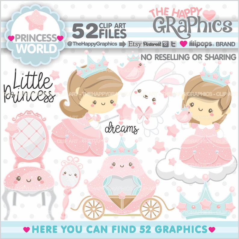 Princess Clipart, Princess Graphics, COMMERCIAL USE, Fairy Tale Clipart, Fairy Tale Graphics, Unicorn Clipart, Pink Princess, Princesses image 1