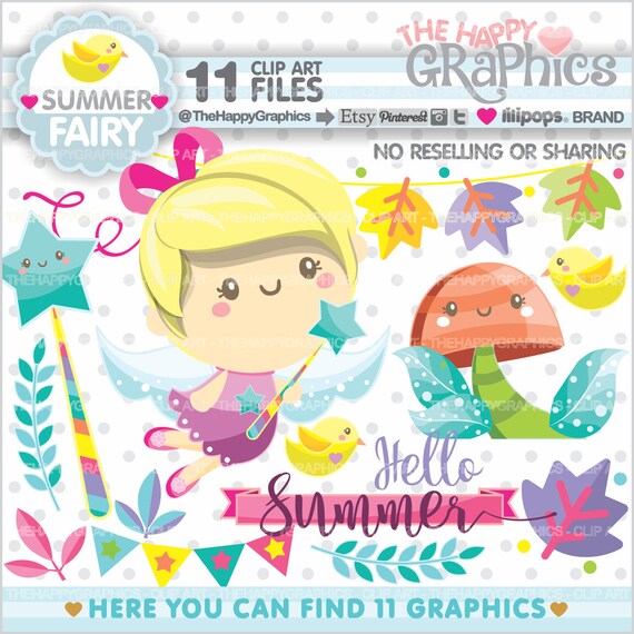 Summer Clipart, Summer Graphic, COMMERCIAL USE, Summer Party, Summer Season, Fairy Clipart, Fairy Clip Art, Magical, Summer Time, Printable Il_570xn
