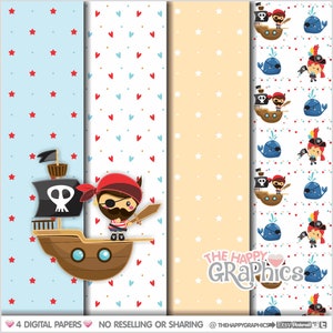 Pirate, Digital Paper, Digital Pattern, Pirate Party, Kid Papers, Children Papers, Educational, Printable, Cute Papers, Cute Patterns image 1