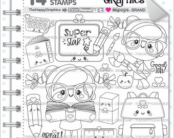 School Digistamp, Back to School Stamp, Student Digistamp, School Girl, Digistamp, Digital Stamp, Outline Image, Outline Graphic, Education