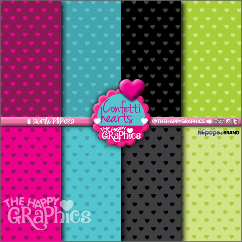 Heart Digital Paper, COMMERCIAL USE, Heart Pattern, Printable Paper, Valentine's Day Paper, Heart Party, Heart Celebration image 1