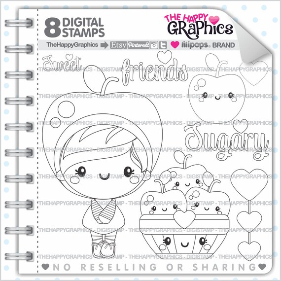 Apple Stamp, COMMERCIAL USE, Digi Stamp, Apple Digistamp, Apple Girl Digital Stamp, Fruit Digistamp, Spring Digistamp, Food Digital Stamp Il_570xn