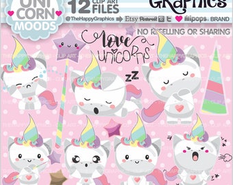 Unicorn Clipart, Unicorn Graphic, Commercial Use, Unicorn Party, Unicorn Moods, Unicorn Clip Art, Unicorn Feeling, Emotion Clipart