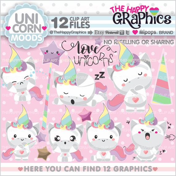 Unicorn Clipart, Unicorn Graphic, Commercial Use, Unicorn Party, Unicorn Moods, Unicorn Clip Art, Unicorn Feeling, Emotion Clipart Il_570xn