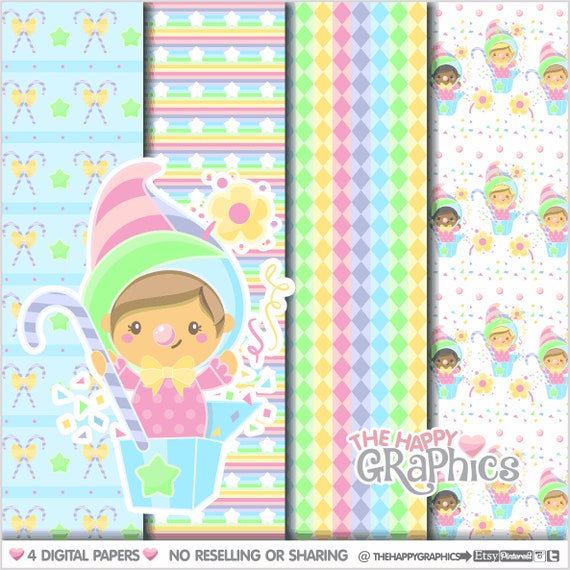 Clown Digital Paper, COMMERCIAL USE, Clown Pattern, Printable Paper, Party Pattern, Party Paper, Birthday Paper, Birthday Pattern, Carnival Il_570xn