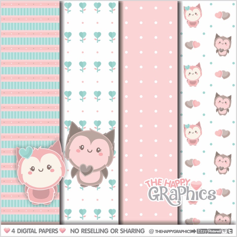 Owl Pattern, Owl Digital Paper, Owl Digital Pattern, Cute Backgrounds, Animal Paper, Animal Pattern, Bird Paper, Bird Pattern, Valentine image 1