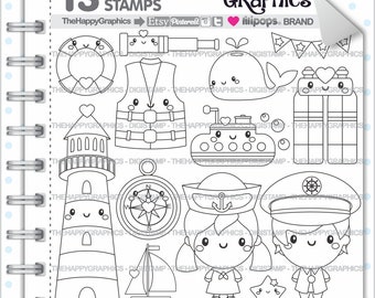 Nautical Stamp, Commercial Use, Digi Stamp, Digital Image, Summer Digistamp, Nautical Coloring Page, Nautical Graphic, Navy Stamps