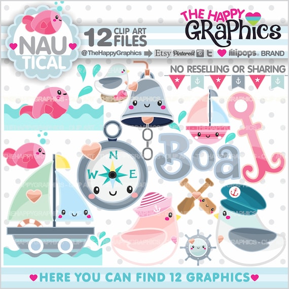Nautical Clipart, Navy Clipart, COMMERCIAL USE, Cute Clipart, Marine Clipart, Sailor Clipart, Planner Accessories, Summer Il_570xn