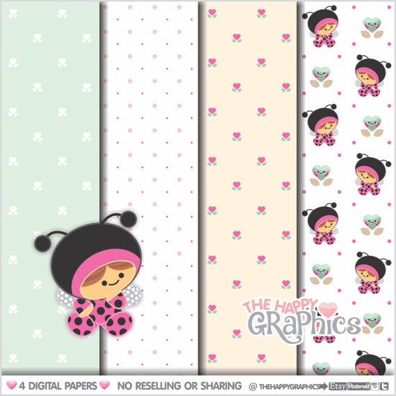 Spring Digital Paper, Spring Pattern, Printable Paper, Lady Bug Pattern, Lady Bug Digital Paper, Season Pattern, Ladybug Paper, Printable Il_570xn