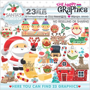 Christmas Clipart, Christmas Graphics, COMMERCIAL USE, Santa's Workshop, Christmas Party, Planner Accessories, Winter