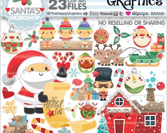 Christmas Clipart, Christmas Graphics, COMMERCIAL USE, Santa's Workshop, Christmas Party, Planner Accessories, Winter