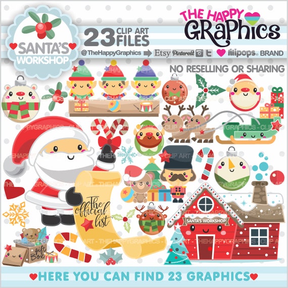 Christmas Clipart, Christmas Graphics, COMMERCIAL USE, Santa's Workshop, Christmas Party, Planner Accessories, Winter Il_570xn