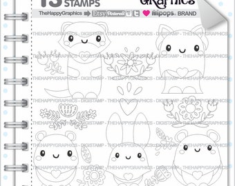 Spring Stamp, COMMERCIAL USE, Digi Stamp, Digital Image, Spring Digistamp, Animal Coloring Page, Pet Stamps, Pet Digistamp, Cute