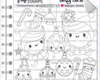 Christmas Stamp, COMMERCIAL USE, Digi Stamp, Digital Image, Christmas Digistamp, Christmas Coloring Page, Santa's Helpers, Elves, Digital