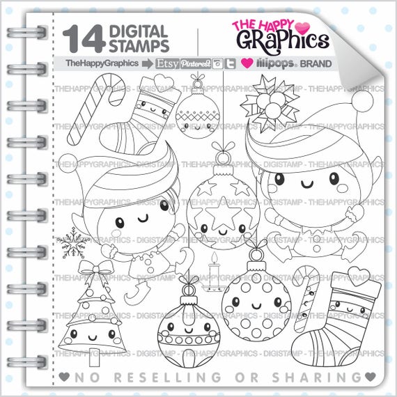 Christmas Stamp, COMMERCIAL USE, Digi Stamp, Digital Image, Christmas Digistamp, Christmas Coloring Page, Santa's Helpers, Elves Il_570xn