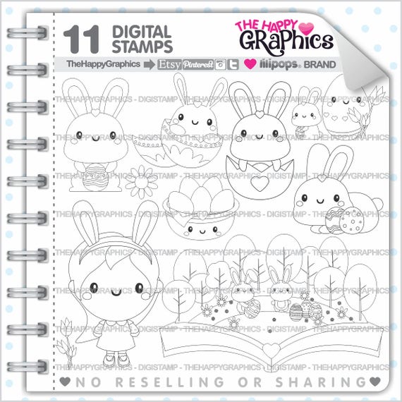 Rabbit Stamps, Commercial Use, Digi Stamp, Digital Image, Rabbit Digistamp, Coloring Page, Easter Stamps, Easter Digital Stamps, Egg Il_570xn